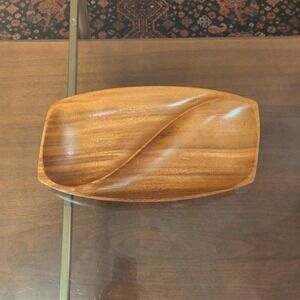 MCM Hand-Carved Wood Divided Dish / Yin-Yang Tray Gorgeous vintage handmade
